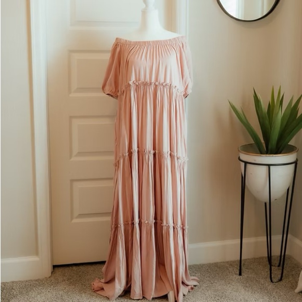 Pink Off-Shoulder Maxi Dress - WORN ONCE